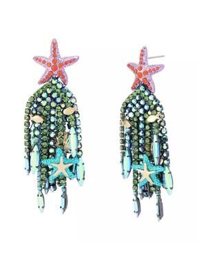 Betsey Johnson Mermaid Jewels Starfish Bead Fringe Statement Earrings